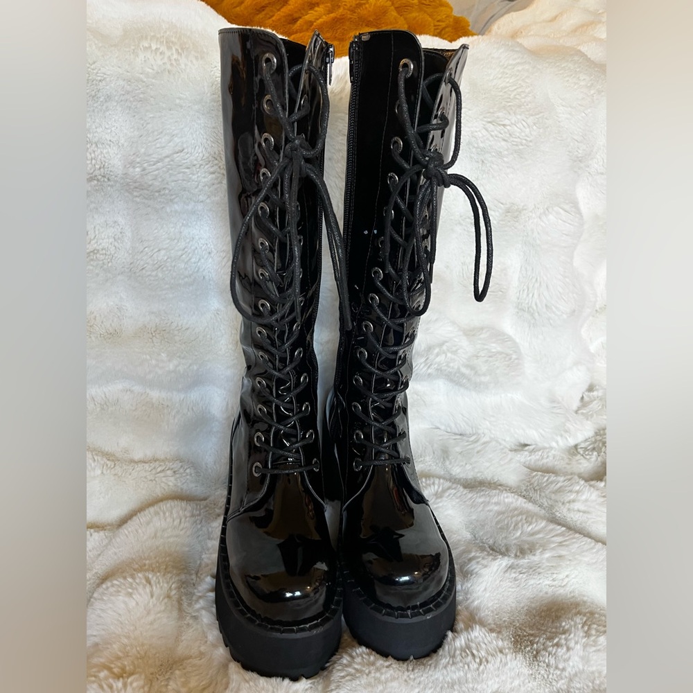 UNIF Trinity Boot Black Leather Platform Size 8. Rare Y2K Aesthetic